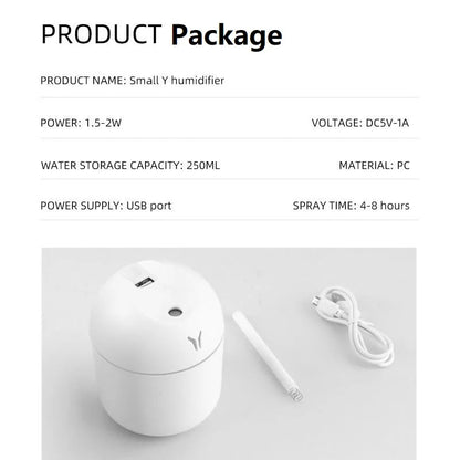 Mini Humidificador USB Ultrasónico 250 ml con Luz LED para Hogar, Oficina y Coche